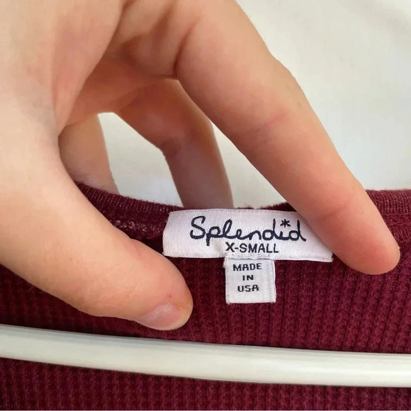 Splendid Maroon Pullover Sweater Cropped Hooded Draw String Wide Sleeve XS - Picture 5 of 9